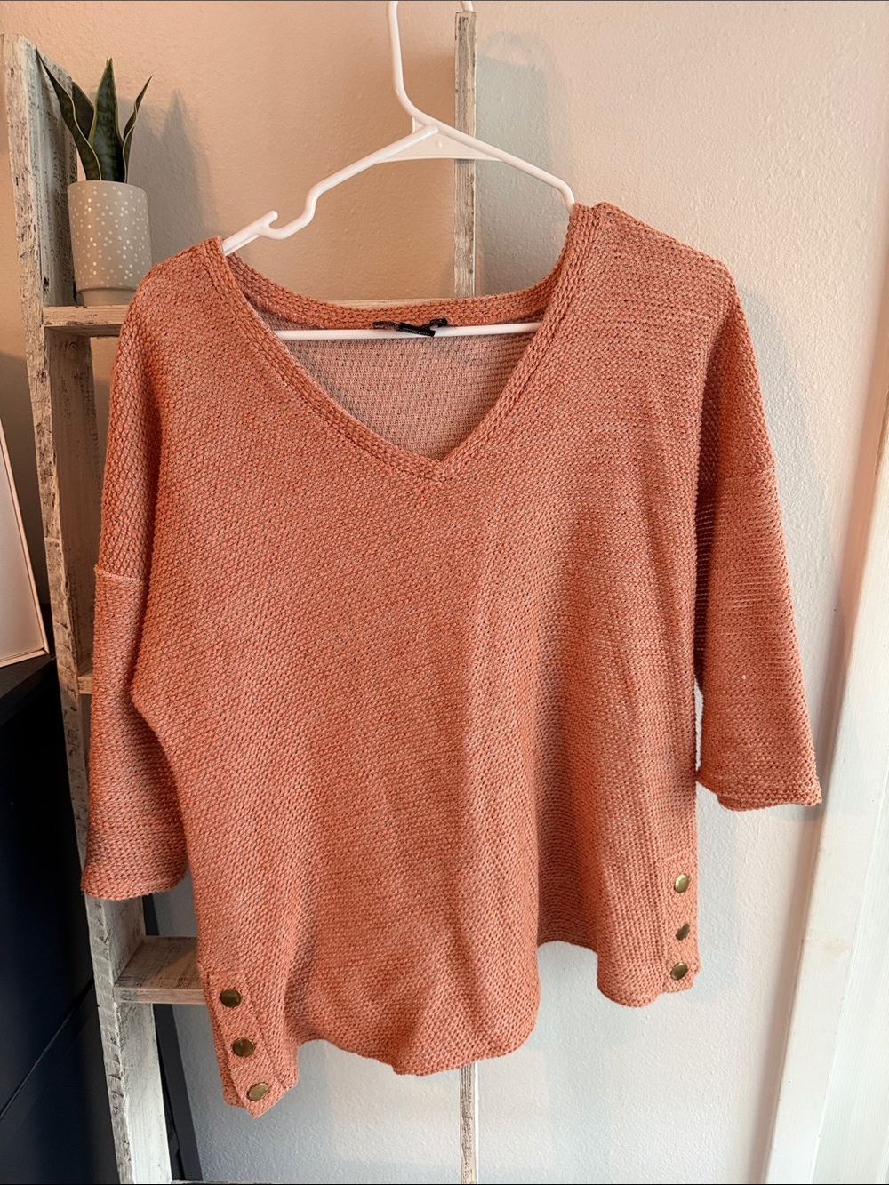 Robert Louis Coral V-Neck Button-Hem Knit Sweater